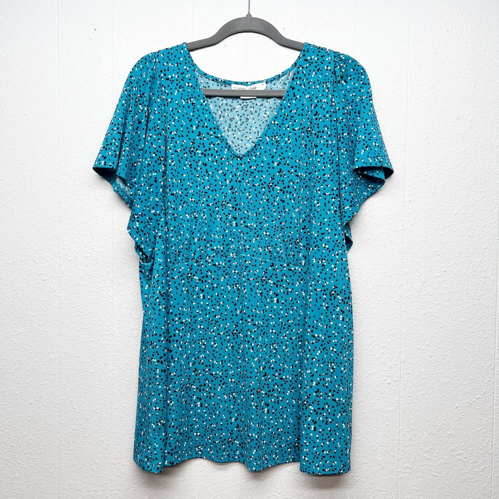 In Every Story Womens Speckled Blue Top 2X Stretch Longline Work Office Event